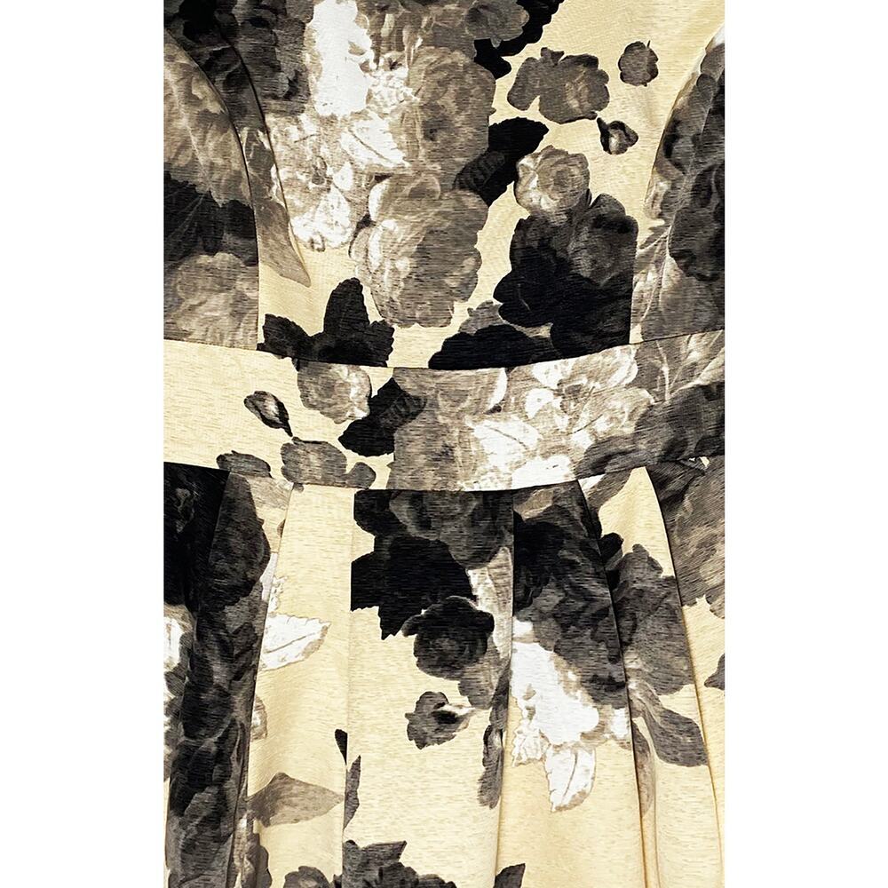 Eliza J Women's Cream Black Floral Pleated Dress Cap Sleeves Pleats Pockets 10 - Picture 4 of 11
